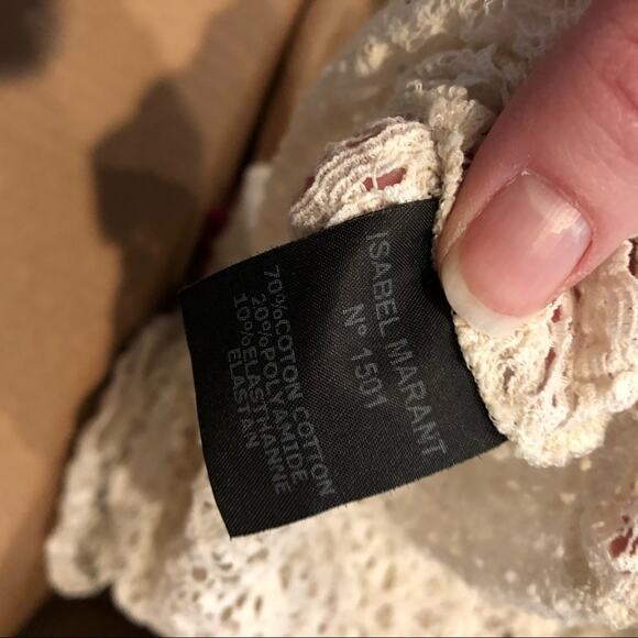 Isabel Marant Cream Open Knit Long Sleeve Blouse Womens S Lace Sheer Cottage - Picture 4 of 7